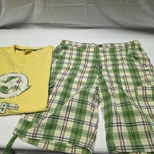 LRG Green Plaid Cargo Shorts